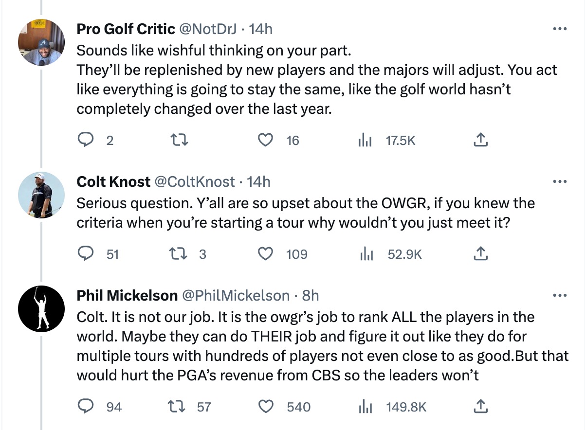 Phil Mickelson Colt Knows OWGR points argument