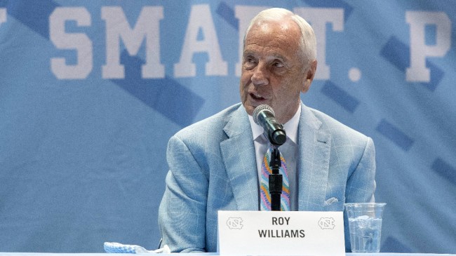 Roy Williams speaks at his retirement press conference.