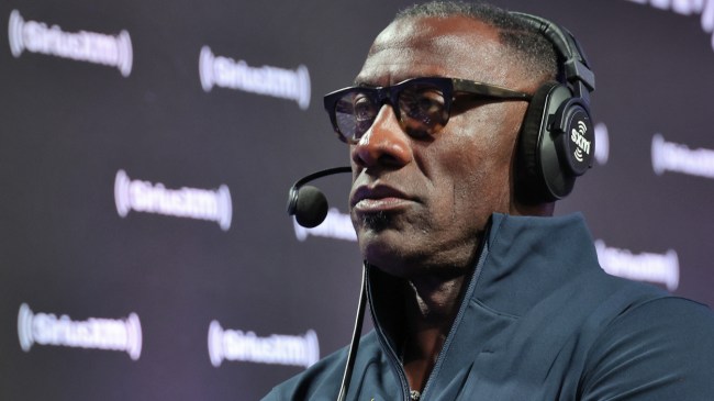 Shannon Sharpe on set during a radio show.
