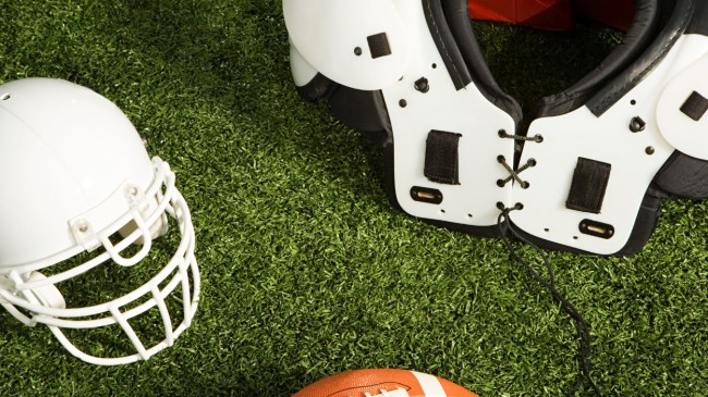 An image of football equipment on the field.