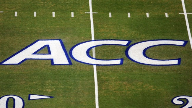 An ACC logo on the field at a Duke football game.