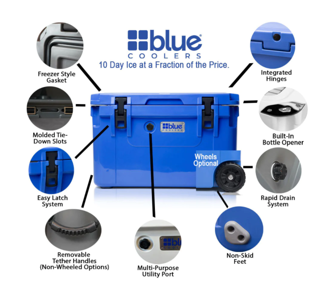 Check out all the great features that Blue Coolers has to offer