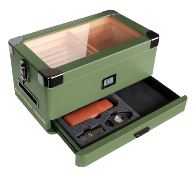 Case Elegance Military Glass Top Cigar Humidor for Father's Day