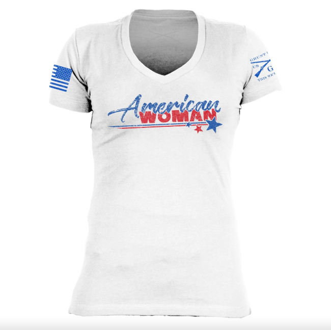 Grunt Style Women's American Woman V-Neck for the 4th of July