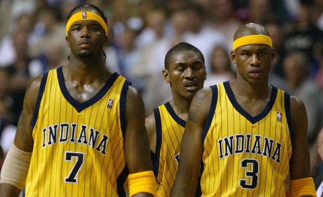 Jermaine O'Neal, Ron Artest, and Al Harrington on the Pacers