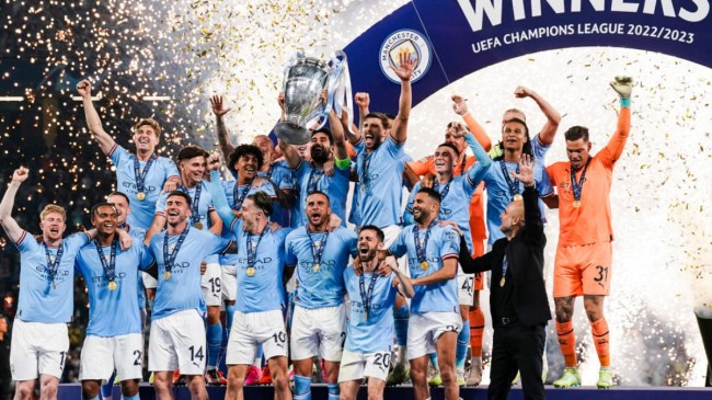 Manchester City celebrating Champions League