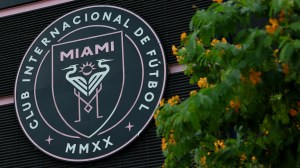 An Inter Miami FC logo outside the arena.