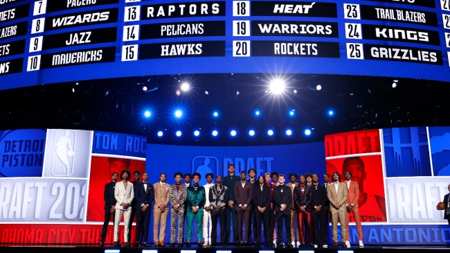 The top prospects pose for a photo at the 2023 NBA Draft.
