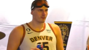 Nikola Jokic Awkwardly Standing By Himself With A Beer During NBA Finals Celebration Becomes A Meme