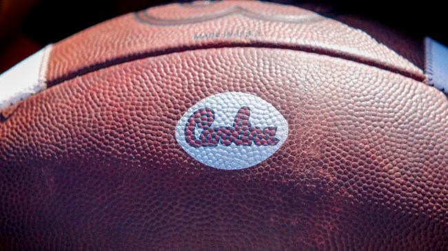 A South Carolina Gamecocks logo on a football.