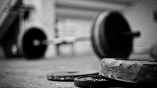 An image of free weights and a barbell.