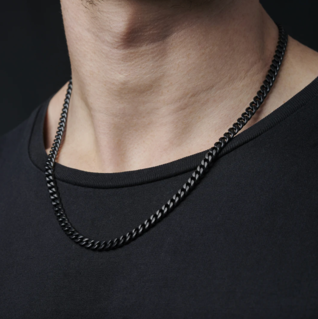 Lucleon 6mm Black Stainless Steel Cuban Chain Necklace