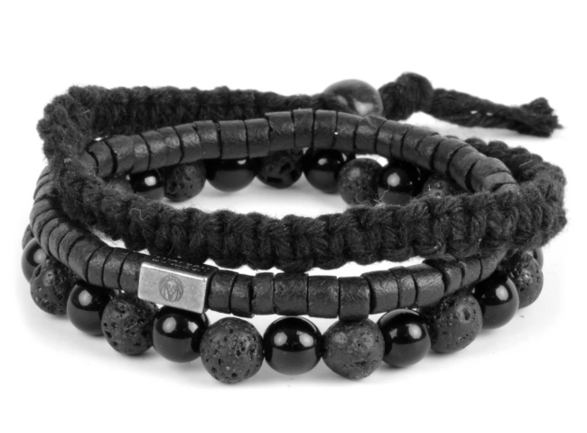Trendhim Lucleon Black Lava Rock, Onyx & Coconut Bracelet Set; shop men's jewelry at Trendhim