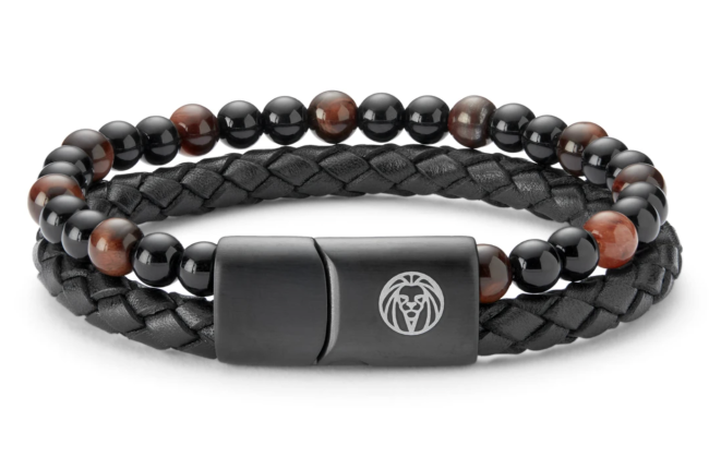 Trendhim Lucleon Icon Black Leather, Onyx, & Tiger's Eye Double Bracelet; shop men's jewelry at Trendhim