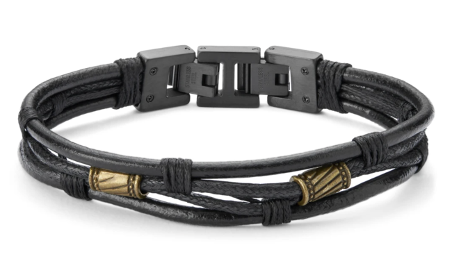 Lucleon Icon Gold-Tone Black Leather Cord Bracelet; shop men's jewelry at Trendhim