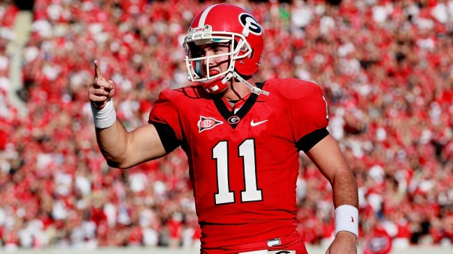Aaron Murray celebrates a play on the field.