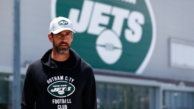 Aaron Rodgers at training camp for the New York Jets.