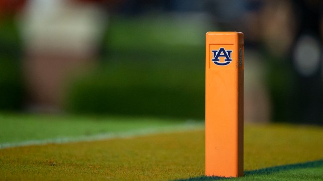 An Auburn logo on a football pylon.