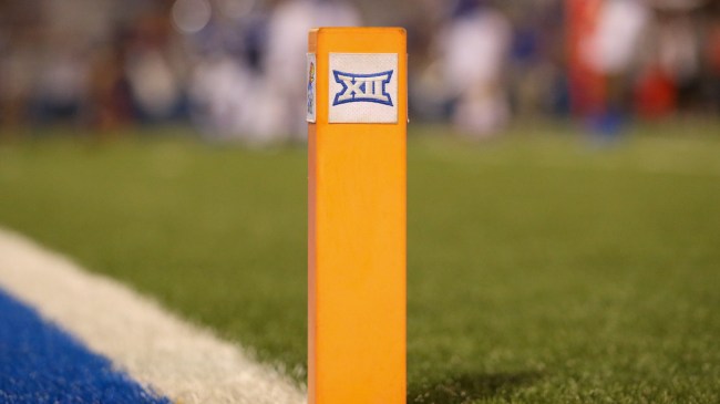 A Big XII logo on a football pylon.