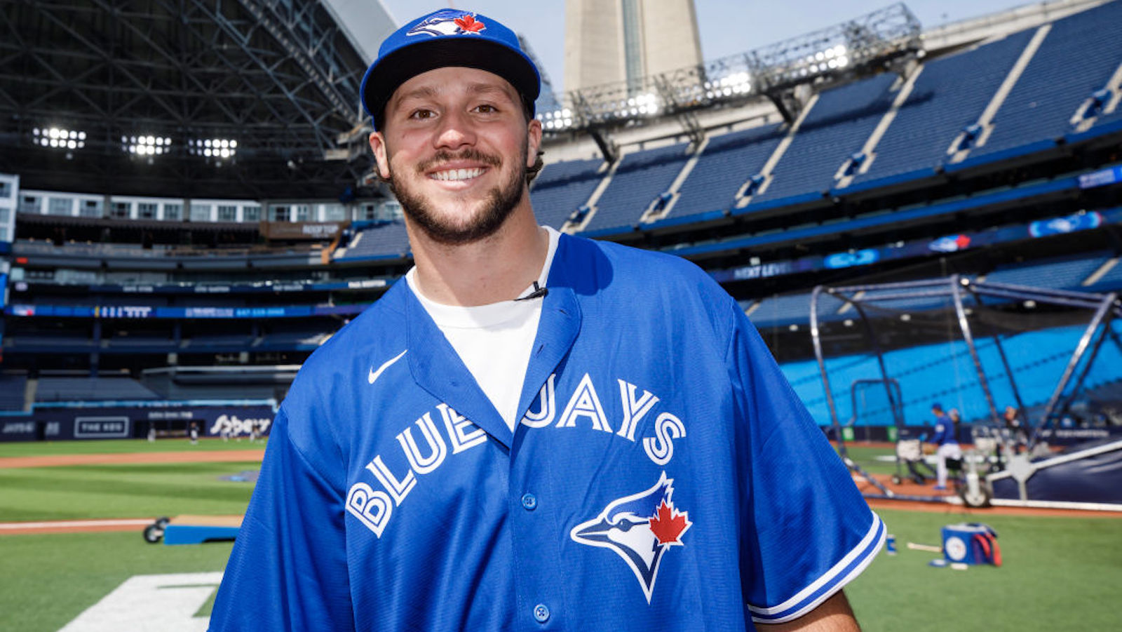 Josh Allen takes batting practice at Rogers Centre