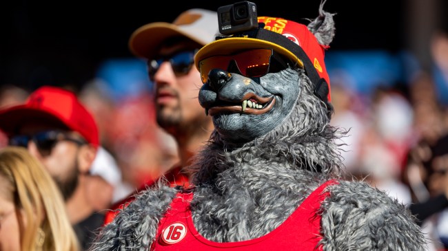 Chiefs superfan 'Chiefsaholic' watches from the stands.
