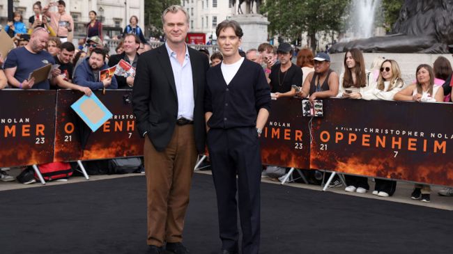 christopher nolan and cillian murphy at the premiere of oppenheimer