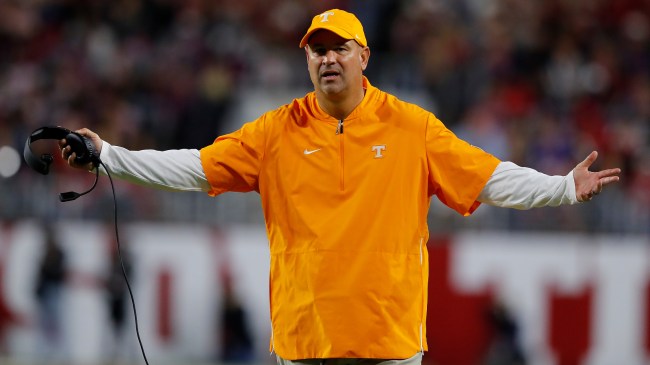 Tennessee head coach Jeremy Pruitt reacts to a call on the field.