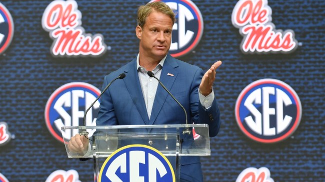 Lane Kiffin speaks at the 2022 SEC Media Day Event.