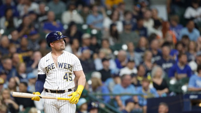 Luke Voit steps up to the plate for the Brewers.