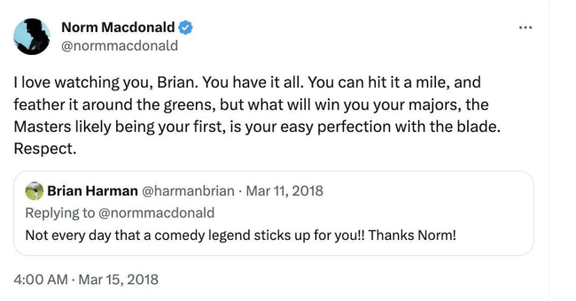 Norm Macdonald predicting Brian Harman's major win