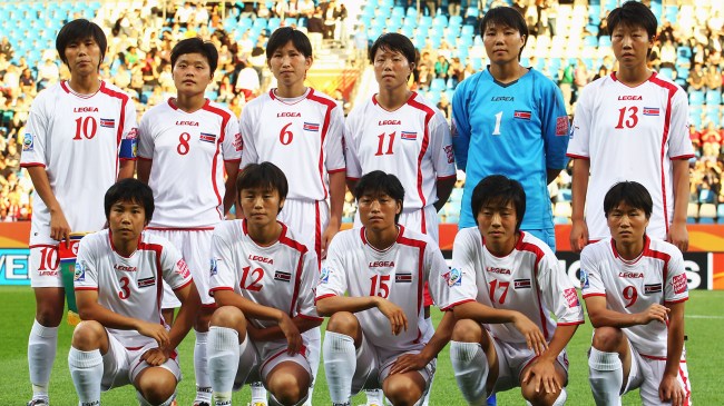 North Korea soccer players pose at the 2011 Women's World Cup