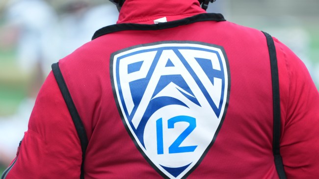 A PAC 12 logo on a television crew member.