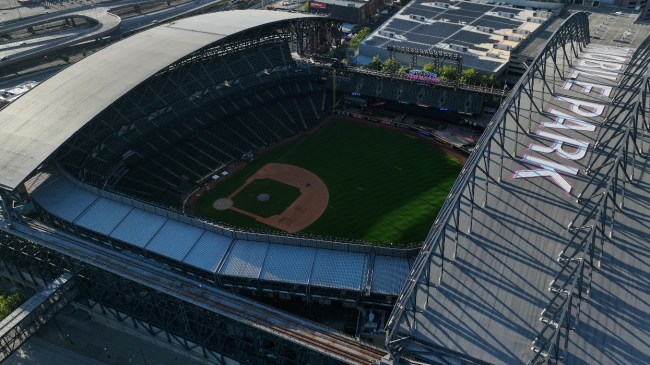 An aerial view of T-Mobile Park in Seattle, WA.