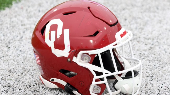 An Oklahoma Sooners helmet at the Senior Bowl.