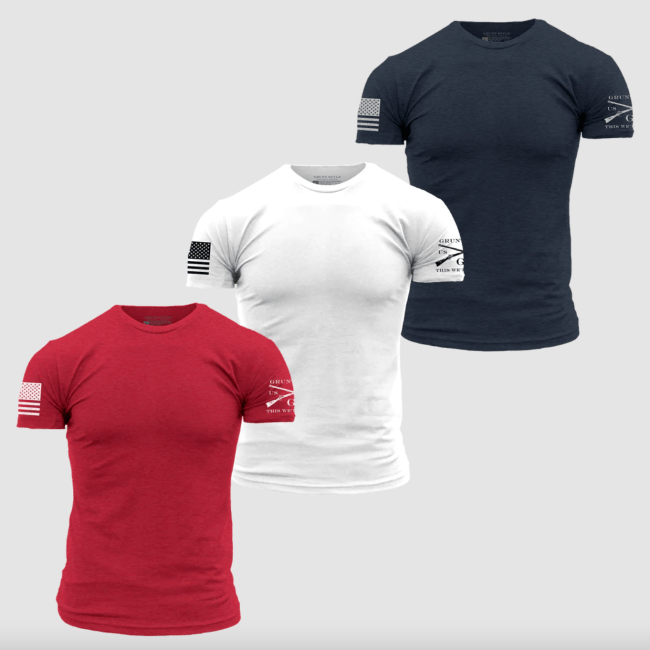Grunt Style Men's Standard Issue 3-Pack Core Basic T-Shirts - Patriot Pack