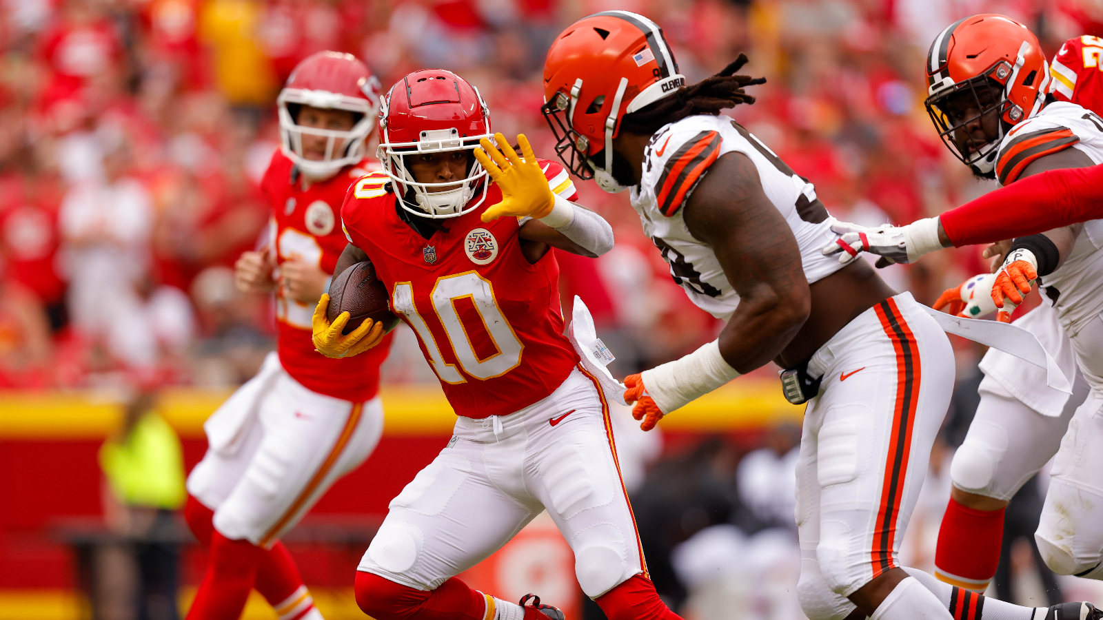 Kansas City Chiefs running back Isiah Pacheco celebrates after