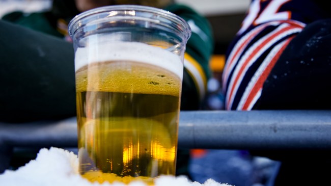 Cup of beer at an NFL game between the Packers and Bears