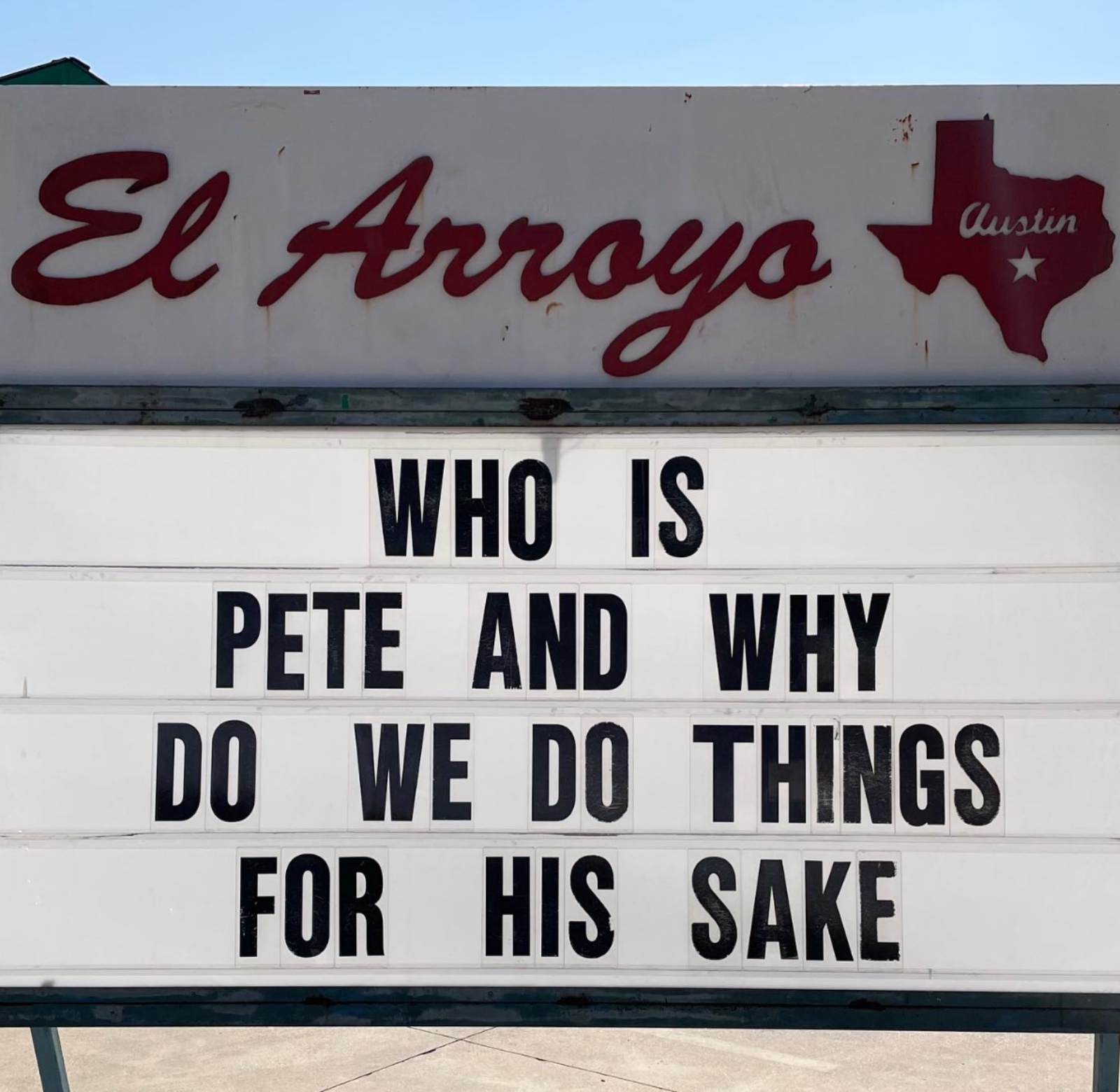 funny sign about the phrase pete's sake