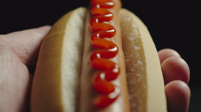 ketchup on hot dog in a bun