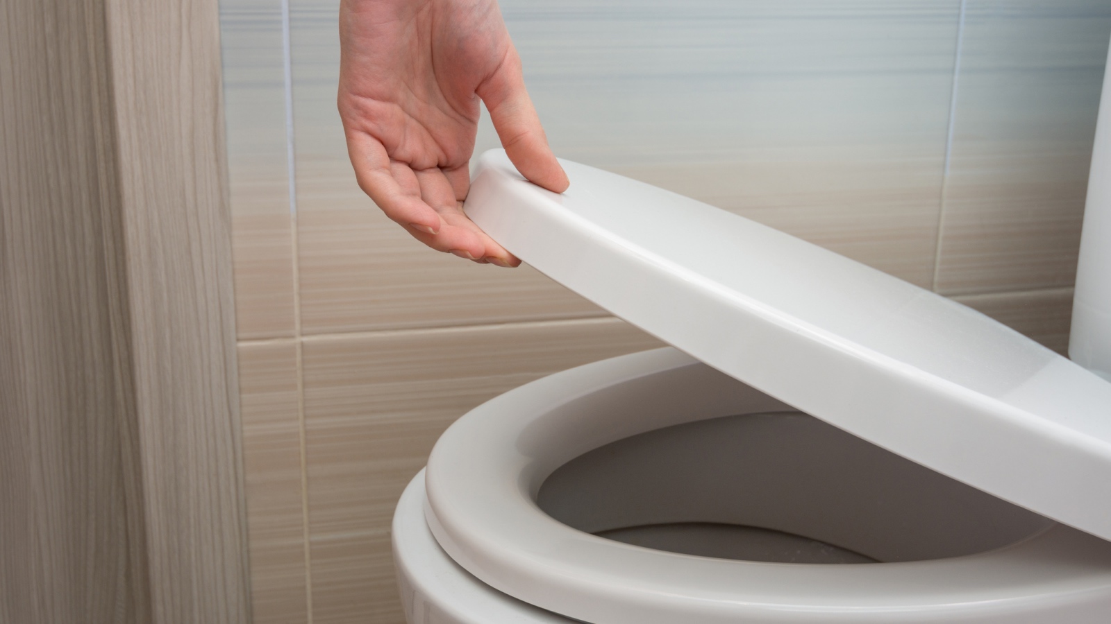 hand lifting a toilet seat