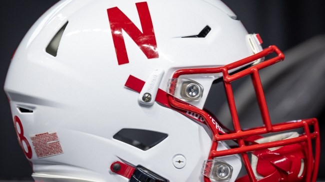A Nebraska Cornhuskers logo on a football helmet at PAC 12 media days.