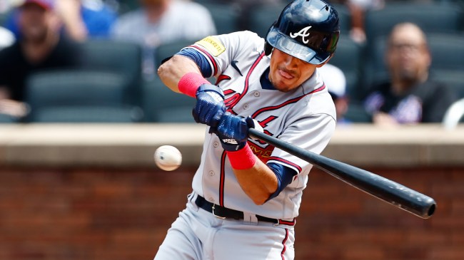 Nicky Lopez swings at a pitch during an Atlanta Braves game.
