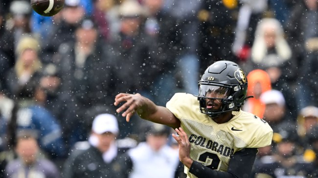 Shedeur Sanders throws a pass during Colorado's spring game.