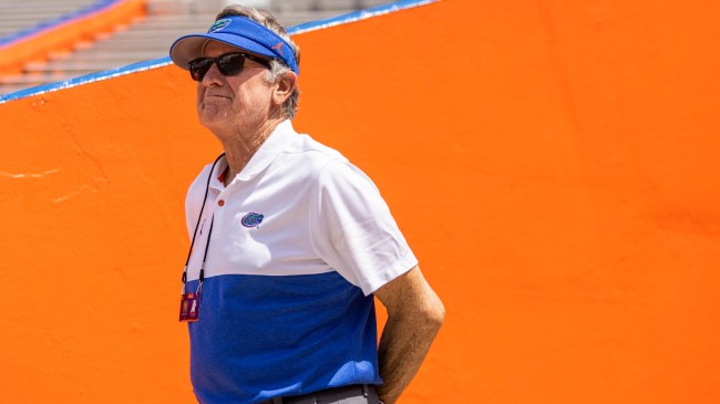 Steve Spurrier on the field before a game between Florida and Alabama.