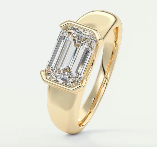 Frank Darling Lunette E.W. Emerald Half Bezel Solitare Engagement Ring