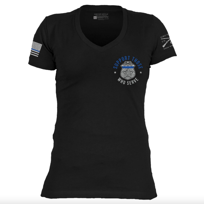 Women's Blue Line Support Those Who Serve V-Neck T-Shirt