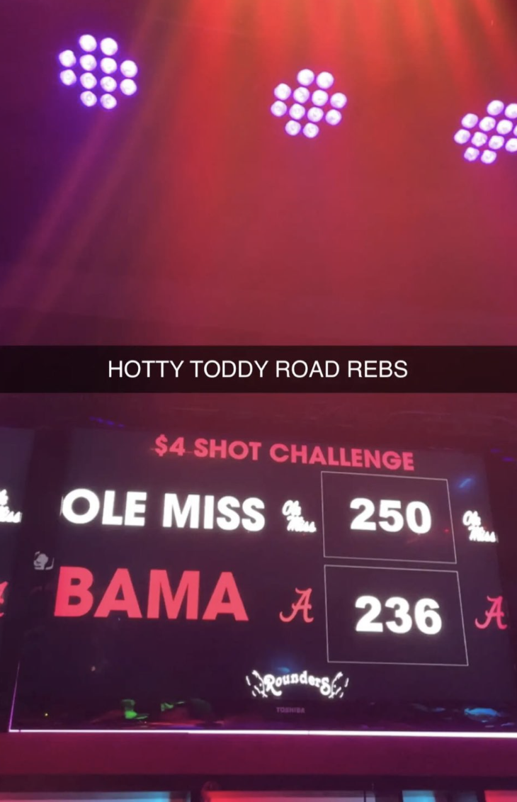 Ole Miss Alabama Rounders On The Strip $4 Shot Challenge