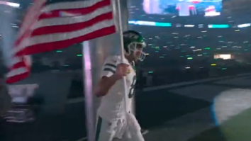 Aaron Rodgers Runs Out With American Flag On 9/11 While ‘Thunderstuck’ Played In The Background And Fans Loved It