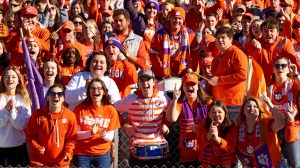 Clemson fans cheer on the Tigers during the 2021 National Championship.