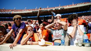 Clemson fans react to a play on the field during the Tigers' loss to Florida State.